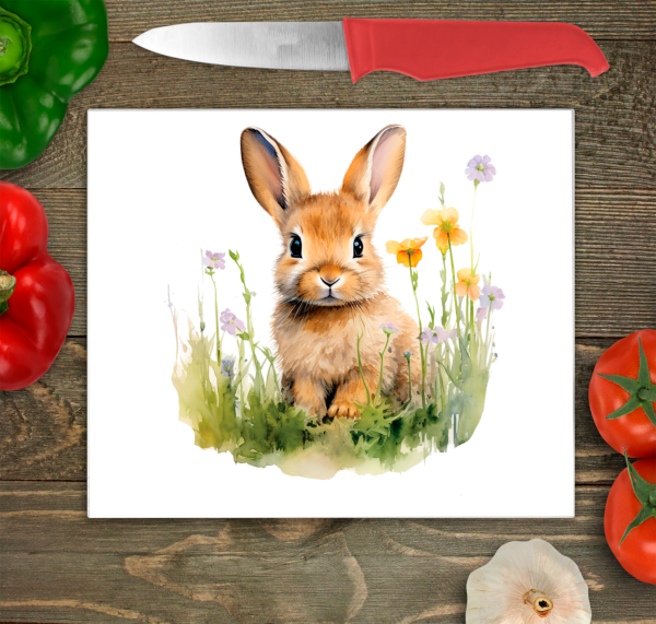 Baby Rabbit Glass Chopping Board - Rabbit Worktop Protector